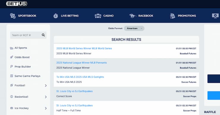 An image of the betting screen from BetUS, a popular online sportsbook in Kentucky.